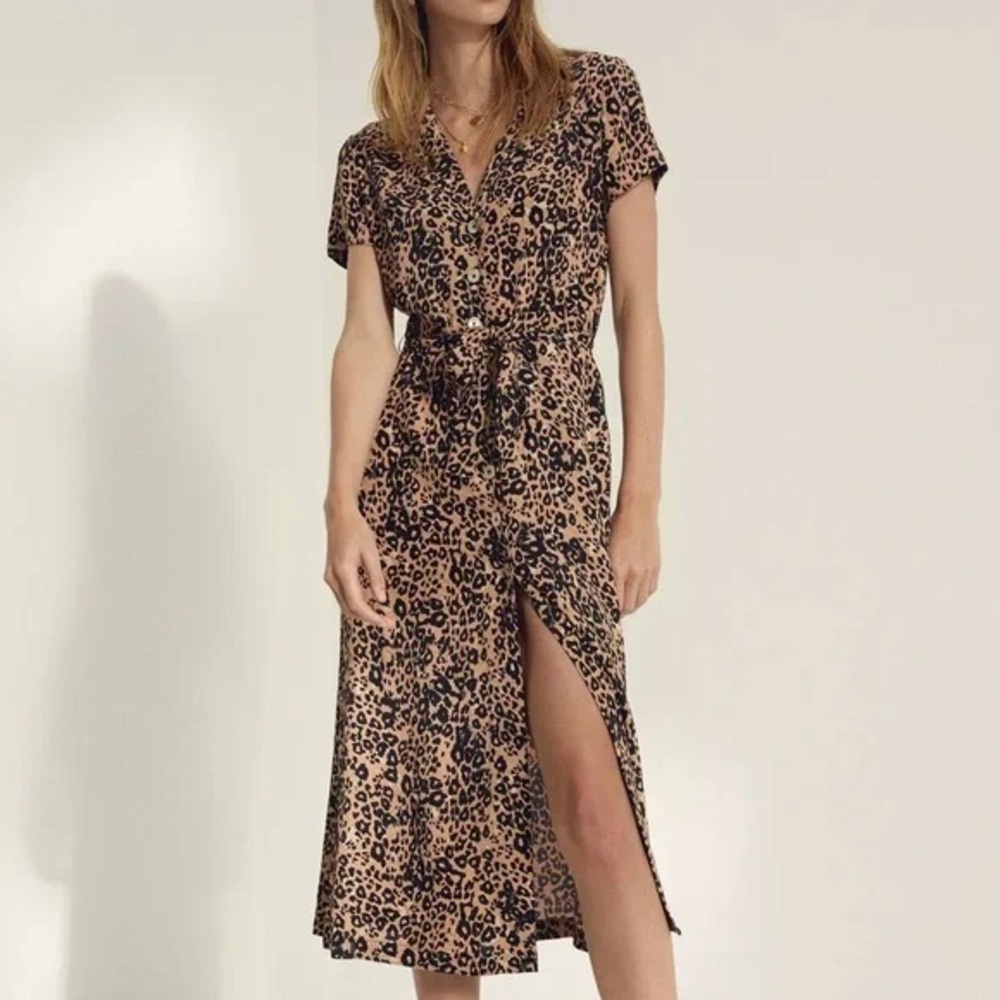 Leopard shirt dress with pockets